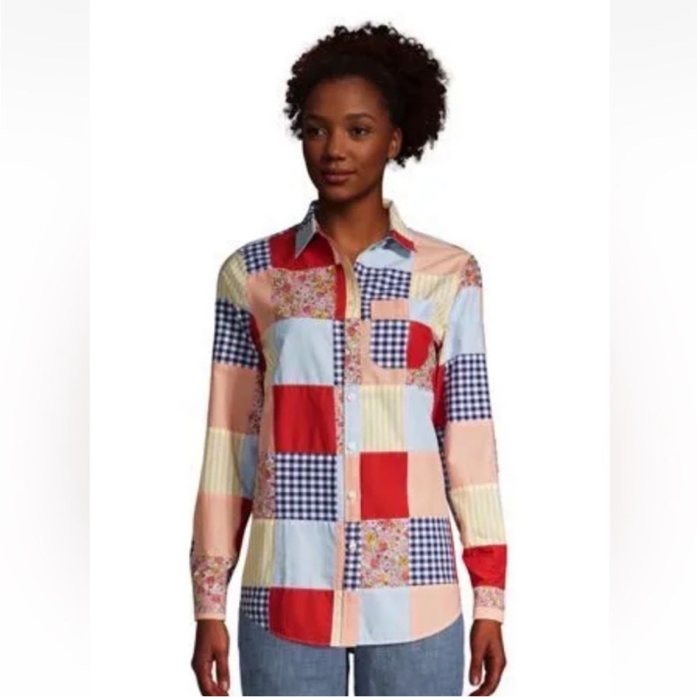 Lands End Patchwork button up blouse